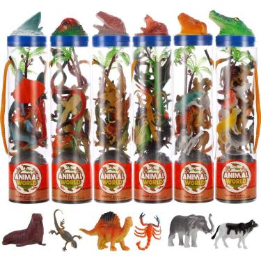 Imagem de Liberty Importa mini brinquedos de figura animal em tubos 78 peças | Inclui Farm Zoo Safari Dinossauro Dinossauro Dinossauro Réptil Criaturas Oceânica