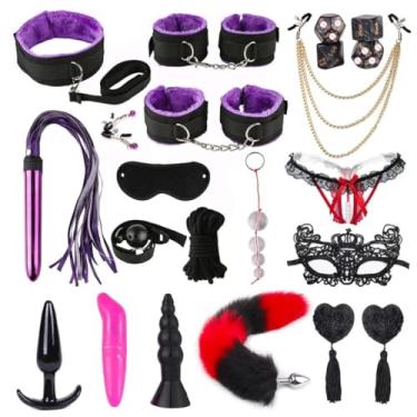 Imagem de Kit Brinquedos Sexuais Erótico Com 12 Peças Para Casais, Conjunto de Restrições, Plug Anal, Vibrador, Algemas, Chicote, Jogos Sexuais Acessórios Exóticos (Roxo)