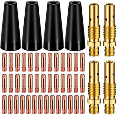 Imagem de Therwen Kits de pontas de bocal sem gás com núcleo de fluxo KP1939-1 Flux Core Welder Mig Welder Pontas de contato com bocal sem gás difusores de gás para pistola Mig (48 peças, kit de 0,035 (0,9 mm)