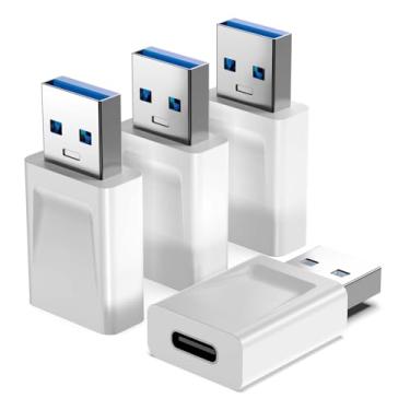 Imagem de 【Pacote com 4】 Adaptador USB-A macho para USB-C fêmea 3.1 — Transmissão rápida de 10 Gbps, conexão cega dupla face, compatível com iPhone 15 16 Plus Pro Max, laptop, AirPods, iPad Air Mini 6 7