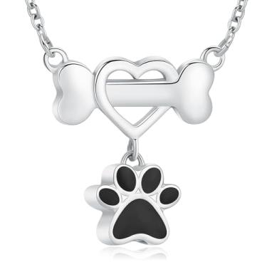 Imagem de AIWENXI Colares de urna para animais de estimação para cinzas, patas de cachorro, pingente memorial de cremação, colar de cinzas em forma de osso de cachorro para homens e mulheres, joias de lembrança