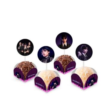Imagem de Kit 80 Forminhas para doces com Toppers Decorativos Wandinha Aniversário