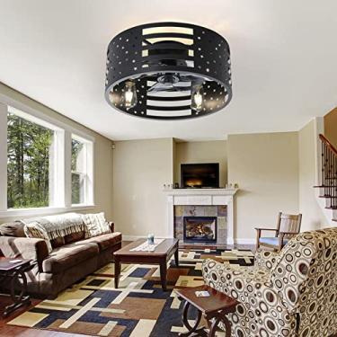 Imagem de Ventiladores de teto retrô com luzes e ventiladores de teto com gaiola de ferro industrial remoto com lâmpadas Silencioso Motor DC reversível de 6 velocidades E14 Soquete Luzes/ventilador