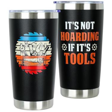 Imagem de DECZHIYU Presentes de trabalho de madeira para homens - Presentes de carpinteiro para homens, presente de aniversário de Natal para pai marido namorado - Copo de aço inoxidável de 590 ml com tampa