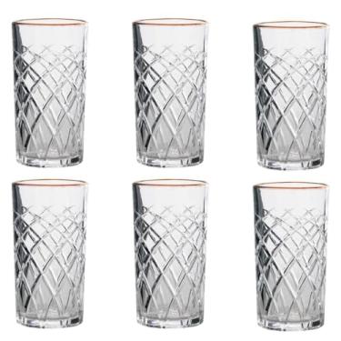 Imagem de Conjunto de 6 Copos Altos em Vidro C/Borda Dourada, 360ml, Design Estiloso, P/Drinks, Sucos e Água, Decoração Casa Cozinha Utensílio (Kit 6 Copos Artemis 360ml)