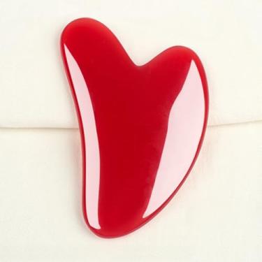 Imagem de Ferramenta Gua Sha em forma de coração - Placa de raspagem de resina para terapia de massagem facial, pescoço e corpo inteiro - Acessório leve e portátil para cuidados com a pele (vermelho)