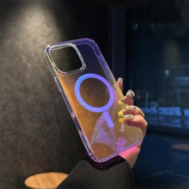Imagem de HJZSZX Capas para iPhone 16E Aurora Gradient Laser Hard PC TPU Magnetic Case (para iPhone 16E/Laser JD HDCC)