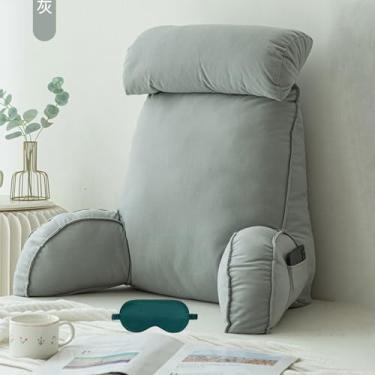 Imagem de Travesseiro ergonômico de leitura para descanso de cama com rolo de pescoço removível, com braços de suporte para livros, almofada de suporte lombar macia com densidade ideal, travesseiro de cintura