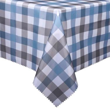 Imagem de HX&OD Toalha de mesa de PVC, toalha de mesa 100% impermeável, à prova de óleo, capas de mesa resistentes e limpáveis para jantar/acampamento/piquenique/ao ar livre (xadrez marrom-azul, 178 x 304,8 cm)