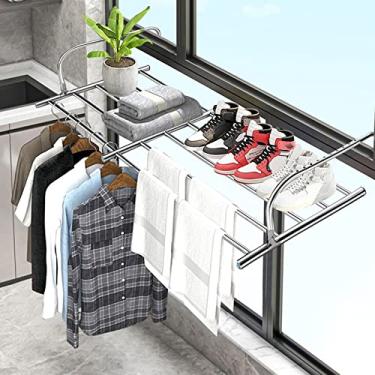 Imagem de EESCZVGBDX Arejador de roupas internas, escorredor de roupas, sapateira, varanda, radiador, secador, aço inoxidável, dobrável, para pendurar roupas, toalhas, roupas íntimas, sapatos leves