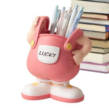 Imagem de Porta-lápis – Organizador de suprimentos de arte de desenho animado, suporte de escova cosmética de resina, enfeite de mesa de personagem de macacão para papelaria