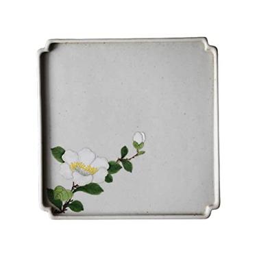 Imagem de Bandeja de cerâmica bandeja de servir em forma quadrada chá café bebidas prato lanche refeições café da manhã prato casa bandeja de comida 15 cm (cor: B) (A)