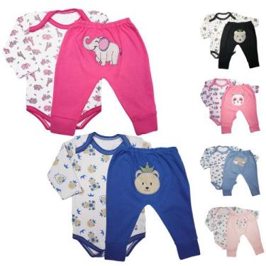 Imagem de Kit Conjunto Bebê 2 Peças Body Longo e Mijão Bumbum Bordado - Koala Ba