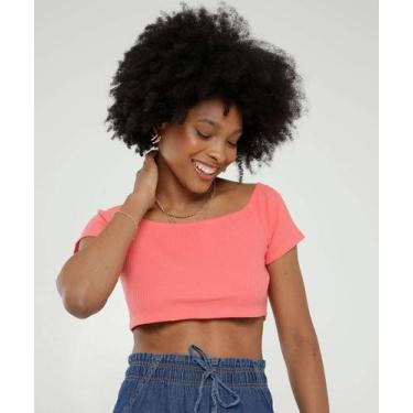 Imagem de Blusa Cropped Ciganinha Feminina Canelada Marisa, Rosa, M