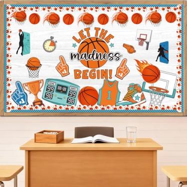 Imagem de Aposwow Decorações de quadro de avisos de basquete - decorações de sala de aula esportiva, conjunto de recortes de papel de jogo de basquete para quadro-negro, material de decoração de parede de