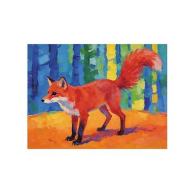 Imagem de Impressão em tela de arte de parede animal - Raposa na floresta - Pintura de decoração moderna - Imagens para quarto de crianças escritório 60 x 80 cm 24 x 31 polegadas sem moldura