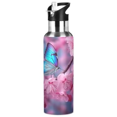Imagem de Burbuja Garrafa de água de aço inoxidável com flor de borboleta, garrafas de água isoladas a vácuo com tampa de canudo para esportes, academia, escola - à prova de vazamento e suor, sem BPA, 946 ml