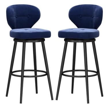 Imagem de Banquetas de bar estofadas giratórias de veludo com apoio para os pés de metal, bancos de bar com altura giratória conjunto de 2, bancos de balcão com encosto, cadeira de bar moderna para ilha de