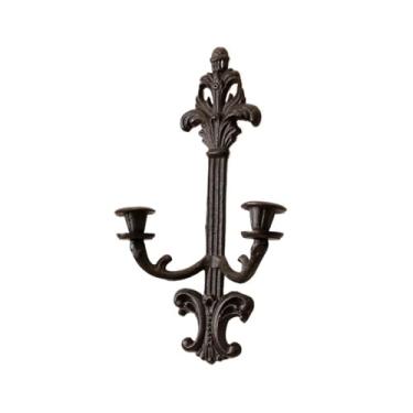 Imagem de Castiçal vintage de ferro fundido montado na parede, castiçal duplo criativo para sala de estar, lareira, corredor, suporte à luz de velas
