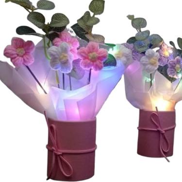 Imagem de Buquê de Flores em Crochê Decorativo em Lã, Arranjo Artificial para Decoração e (Com Luz)