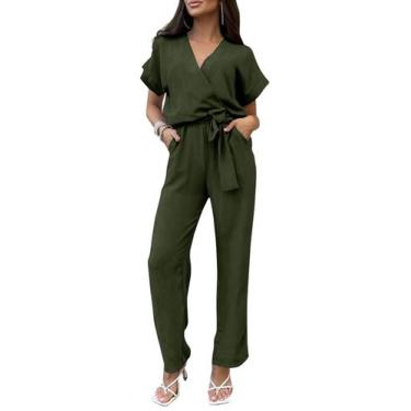 Imagem de Macacão Feminino PRETTYGARDEN XL Verde Militar Transpassado com Decote