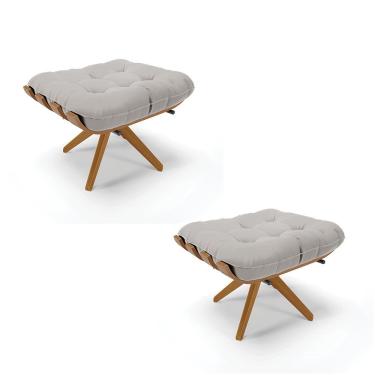 Imagem de Kit 02 Puffs Giratório Costela Veludo Cinza Base Madeira