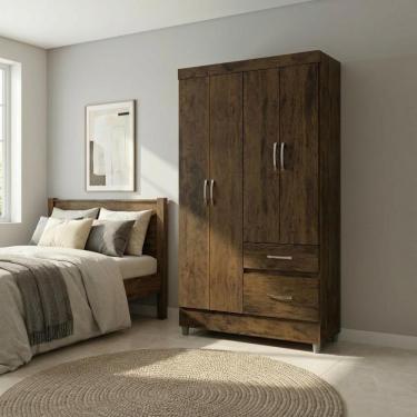 Imagem de Guarda Roupa Solteiro 2gavetas 4 Portas Pequeno Ideal Imbuia