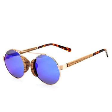 Imagem de Óculos de Sol Barcur Feminino Polarizados de madeira redondo BC7103 (Azul)