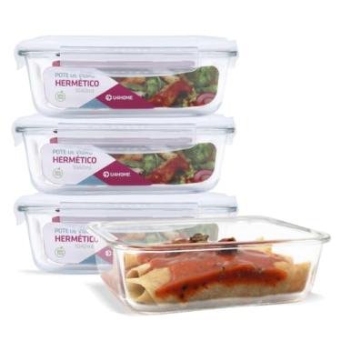 Imagem de Conjunto 4 Potes Vidro Hermético Mantimento Marmita 1040ml (Branco)