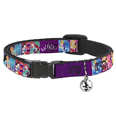 Imagem de Buckle-Down Coleira para gatos Breakaway – Princesas Disney DREAMER 7 pisadas princesas/tiara roxa/branca – 1,27 cm de largura – Serve para pescoço de 20,36 cm – Médio