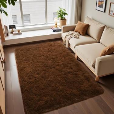 Imagem de Macgace Tapetes de área fofos para decoração de quarto estética, tapete felpudo marrom 3x5 com pontos antiderrapantes para sala de estar, tapete de pelúcia peludo lavável tapete felpudo moderno