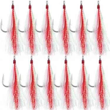 Imagem de Bucktail Teasers anzóis de pesca de água salgada Linguado de aço inoxidável Ganchos de pesca Bucktail Mylar Teasers inseridos para peixe-gato bacalhau linguado Hi/Lo Rig