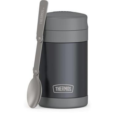 Imagem de THERMOS FUNTAINER Pote térmico para alimentos, 473 ml, frasco térmico adequado para crianças com colher dobrável, carvão fosco