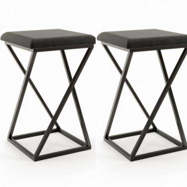 Imagem de Kit 2 Banqueta Z Baixa Luxo 48cm em Metal - Automac Decor, Preto