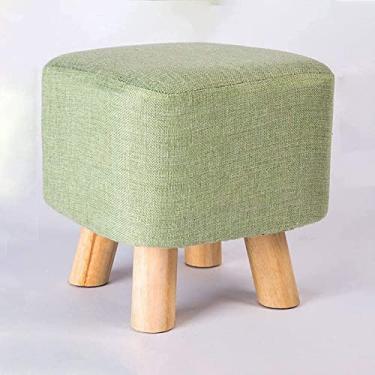 Imagem de Banqueta para pés, pufe, banquinho de madeira, banquinho quadrado otomano, almofada de madeira com 4 pernas, tecido lavável removível, banco pequeno, quarto, sala de estar, varanda, trocador de