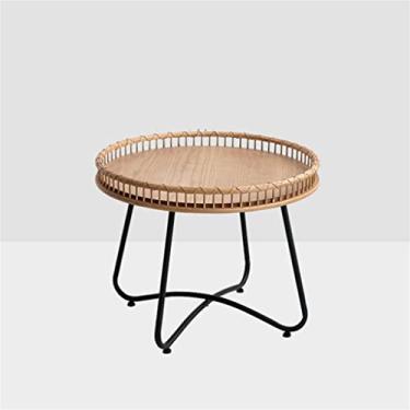 Imagem de Mesa lateral redonda criativa de ferro forjado nórdico minimalista sala de estar estilo japonês Rattan pequena mesa de centro separada (cor: D, tamanho: baixo) (D baixo) (D baixo)