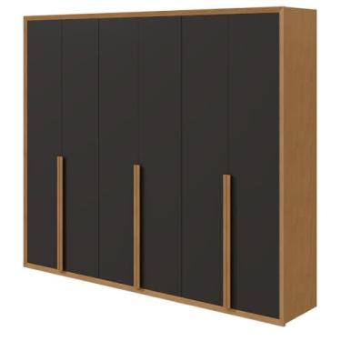 Imagem de Guarda-roupa Casal Unique 6 Portas 5 Gavetas Amêndoa Clean/preto Fosco