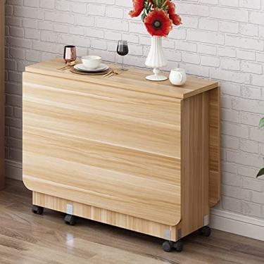 Imagem de Mesa de jantar dobrável moderna, mesa de cozinha expansível com 2 prateleiras e rodas de armazenamento, mesa de folhas suspensas que economiza espaço para cozinha/sala de estar/escritório em casa -