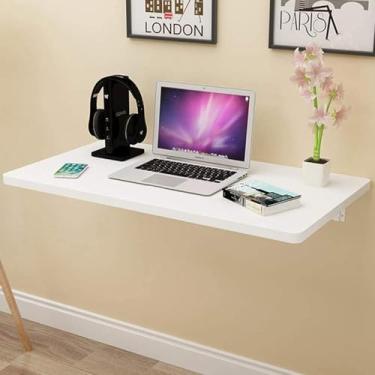 Imagem de Mesa de cozinha pequena dobrável montada na parede, mesa de parede, mesa de jantar dobrável resistente, mesa de jantar, mesa de computador, branco - 80 x 50 cm (32 x 20 pol.)