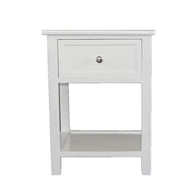 Imagem de Mesa de cabeceira estilo simples interseção lateral mesa de centro com gaveta de duas camadas branca