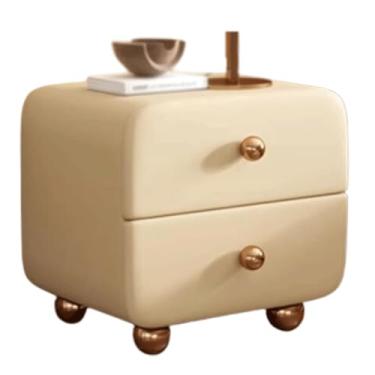 Imagem de Mesa de cabeceira com 2 gavetas de armazenamento, mesa de cabeceira de luxo de madeira maciça moderna e pequena armário de cabeceira para quarto, mesa lateral minimalista
