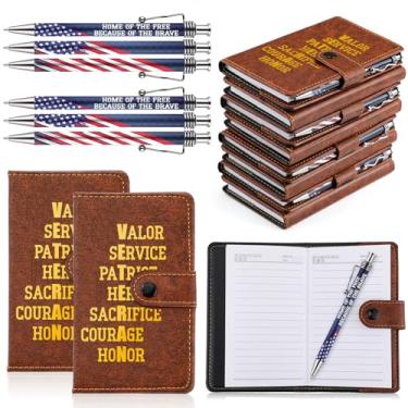 Imagem de Ctosree 40 conjuntos de cadernos de couro com bolso a granel para presente do Dia dos Veteranos com canetas esferográficas, lembrancinhas de festa patrióticas para veteranos, forradas nos EUA
