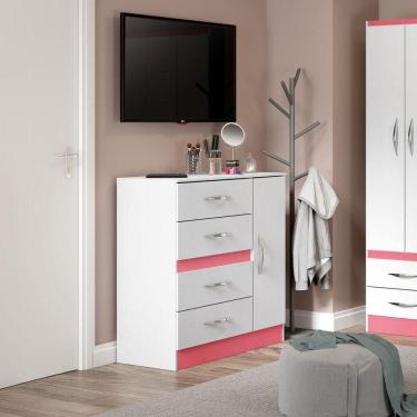 Imagem de Cômoda Para Quarto Infantil 90x93cm Em Mdp 2009 Menu Móveis Branco E Rosa