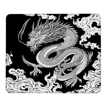 Imagem de Mouse pad dragão oriental, pequenos mouse pads com borda costurada, base de borracha lavável antiderrapante tapete de proteção de mesa para laptop, casa, escritório, trabalho 24 x 19 cm