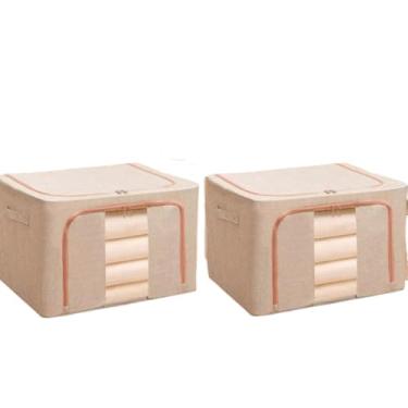 Imagem de Caixa Organizadora Roupas Brinquedos Lençol Edredom Guarda Roupa Dobrável Visor Transparente 66L (BEGE kti2)