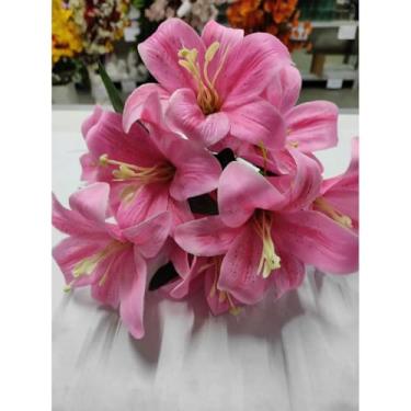 Imagem de Kit com Buquês de Lírio Artificial – Flores Decorativas 30cm para Casa, Mesa e Eventos(Rosa)