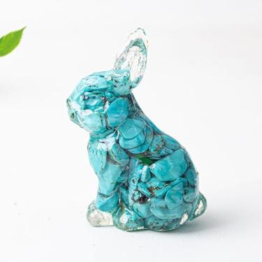 Imagem de Estatueta de coelho de cristal, estátua de resina de coelho em pé com decoração de cristal natural, lindo enfeite de mesa de luxo para escritório ou entrada, presente de decoração de casa estética