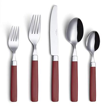 Imagem de ANNOVA Conjunto de talheres/talheres de aço inoxidável – cabos coloridos – garfos de jantar, garfos de salada, facas de mesa, colheres de sopa, colheres de chá – (vermelho, 20 peças)