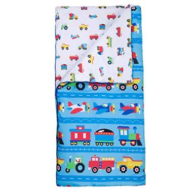 Imagem de Wildkin Kids Microfiber Sleeping Bag for Boys and Girls,Includes Pillow Case and Stuff Sack, Perfect Size for Slumber Parties,Camping and Overnight Travel,BPA-free,Olive Kids(Trains Planes and Trucks)