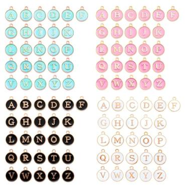 Imagem de Pingentes esmaltados a granel para fabricação de joias, pingentes de metal colorido para colar de pulseira e artesanato (alfabeto), Liga de aço, Sem Pedra Preciosa